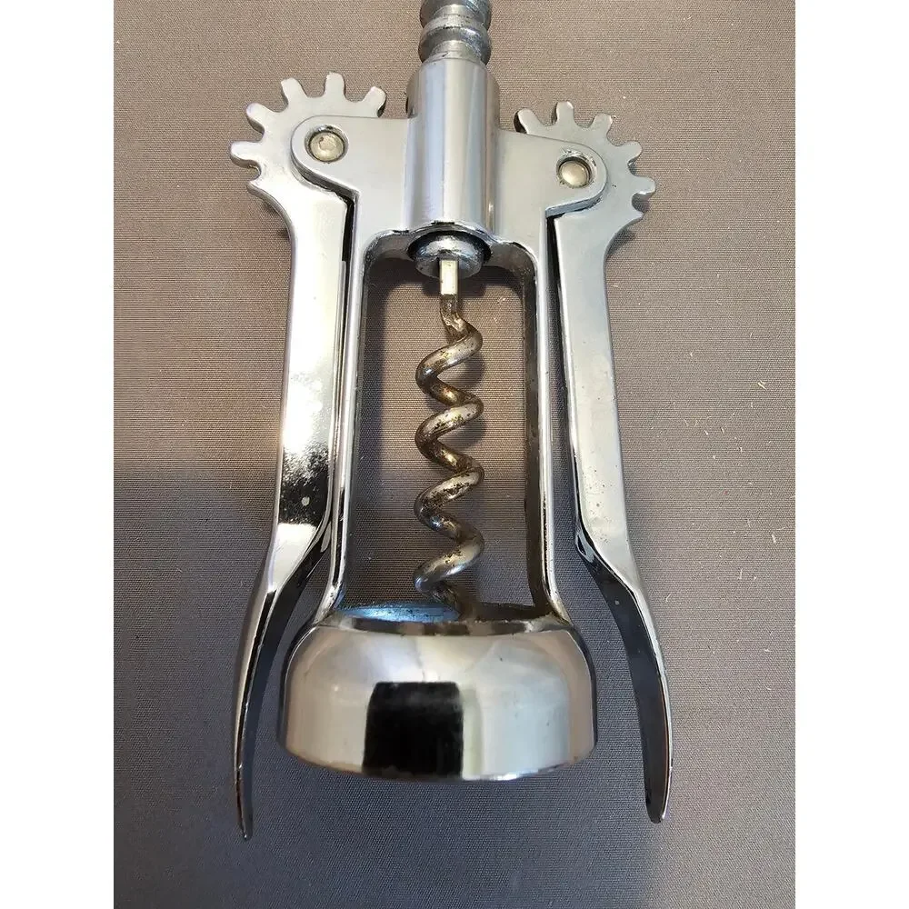 Franmara Silver Corkscrew Wine Bottle Opener w/Fins - Push Down - Used - Italy